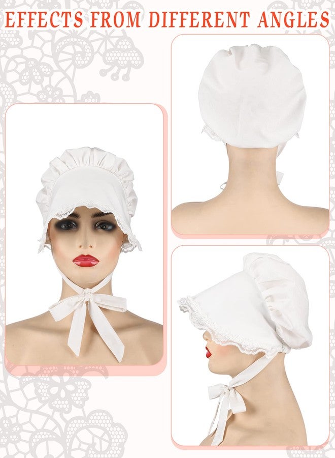 JenPen White Bonnet Women Colonial Hat Mob Bonnets Straw Handmaids Cosplay Halloween Costume Lace with Adjustable Straps(Small) - Image 4